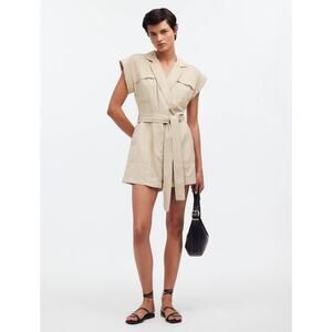 Madewell Tie-Waist Muscle Tank Romper Tencel Lyocell Tan Women's Size 0 NWT